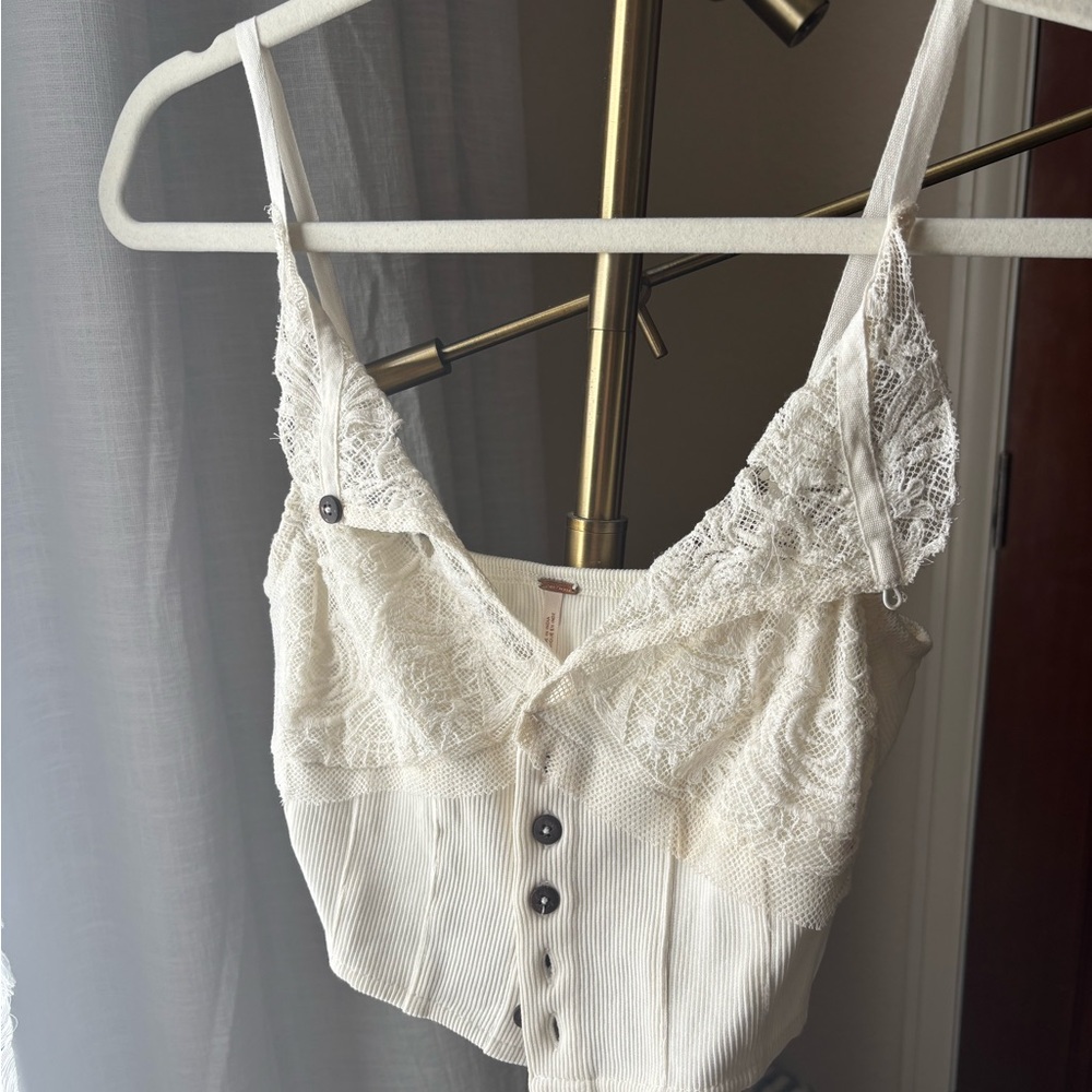 Free People White Lace Detail Top